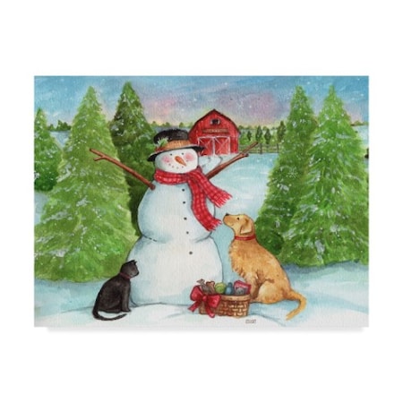 Melinda Hipsher 'Snowman Dog And Cat Farm Horizontal' Canvas Art,18x24